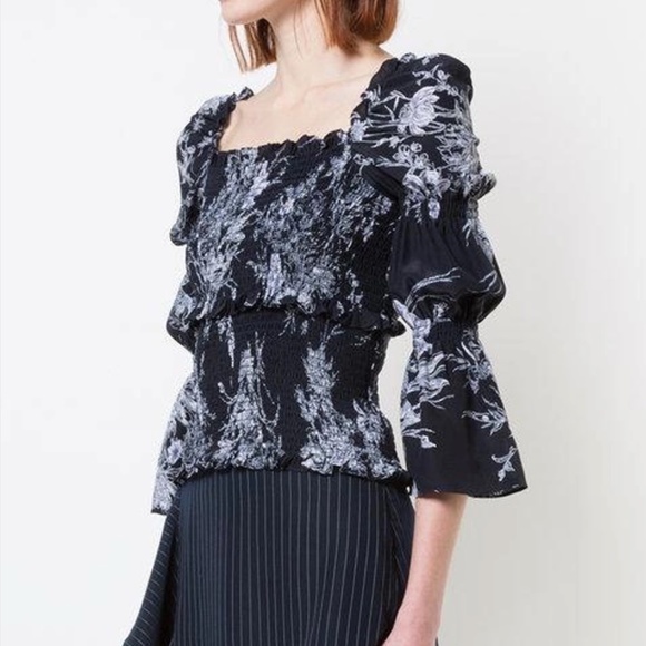 [Cinq A Sept] Silk Smocked Top - Picture 5 of 11